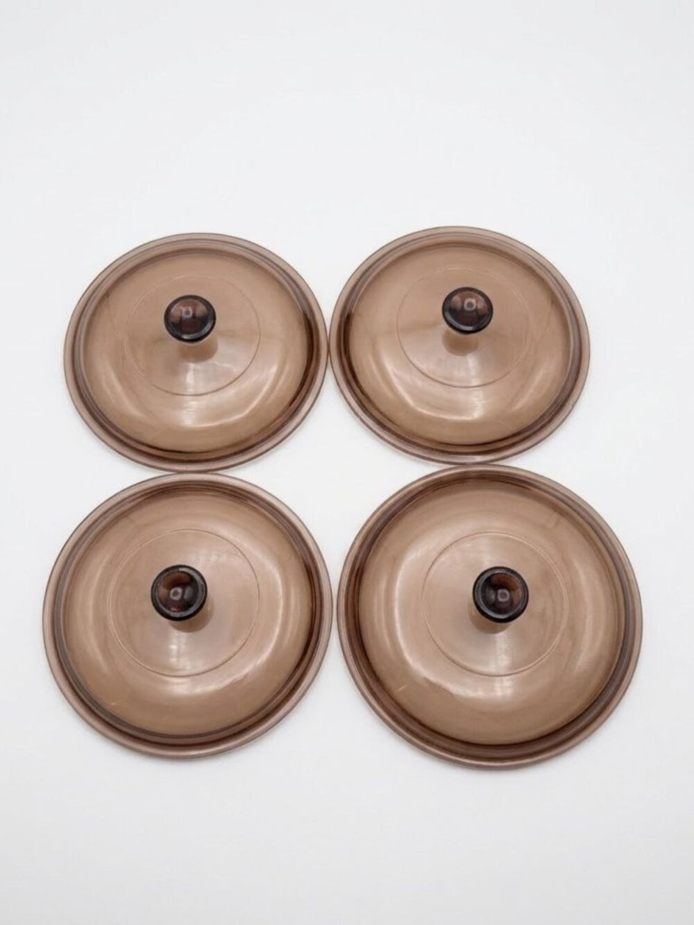 PYREX Corning Ware Visions V-1.5C Amber Glass Replacement Lids 623C LOT of 4 Vtg